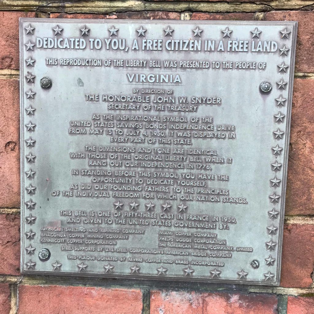 Virginia Liberty Bell replica plaque | Brock