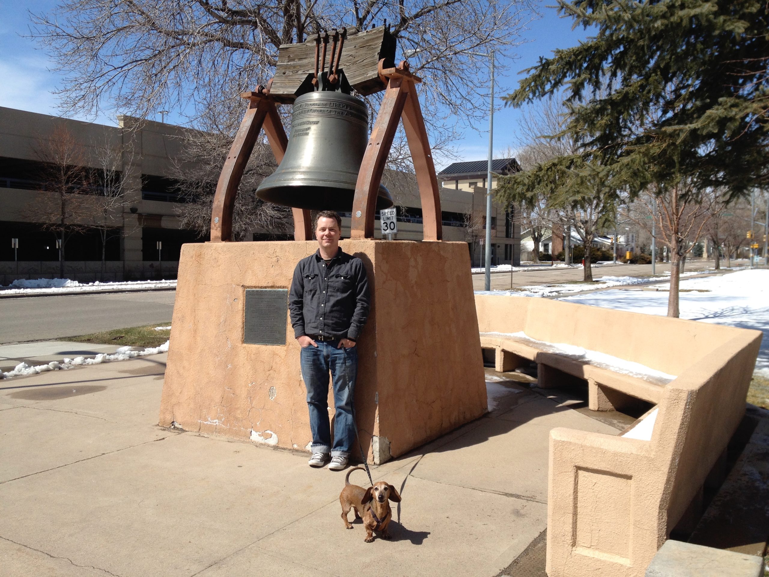 Me and my dog, Rocky at the Wyoming Liberty Bell Replica
